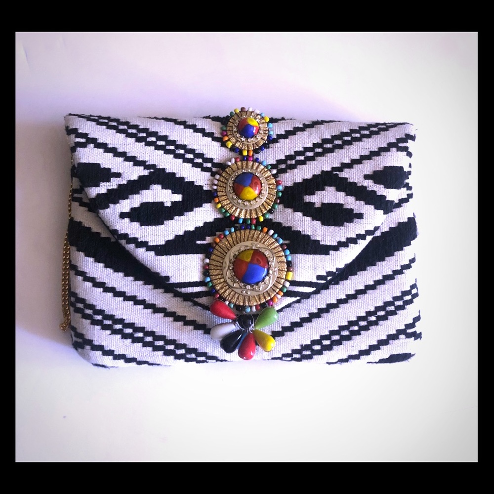 Adorable Black & White & Beaded Purse/Clutch